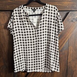 Ann Taylor Factory Checkered Blouse in Black and White